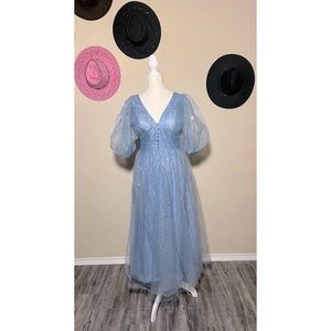 Women's Puffy Sleeve Prom Dresses Sparkle Starry Formal Tulle Evening Go…